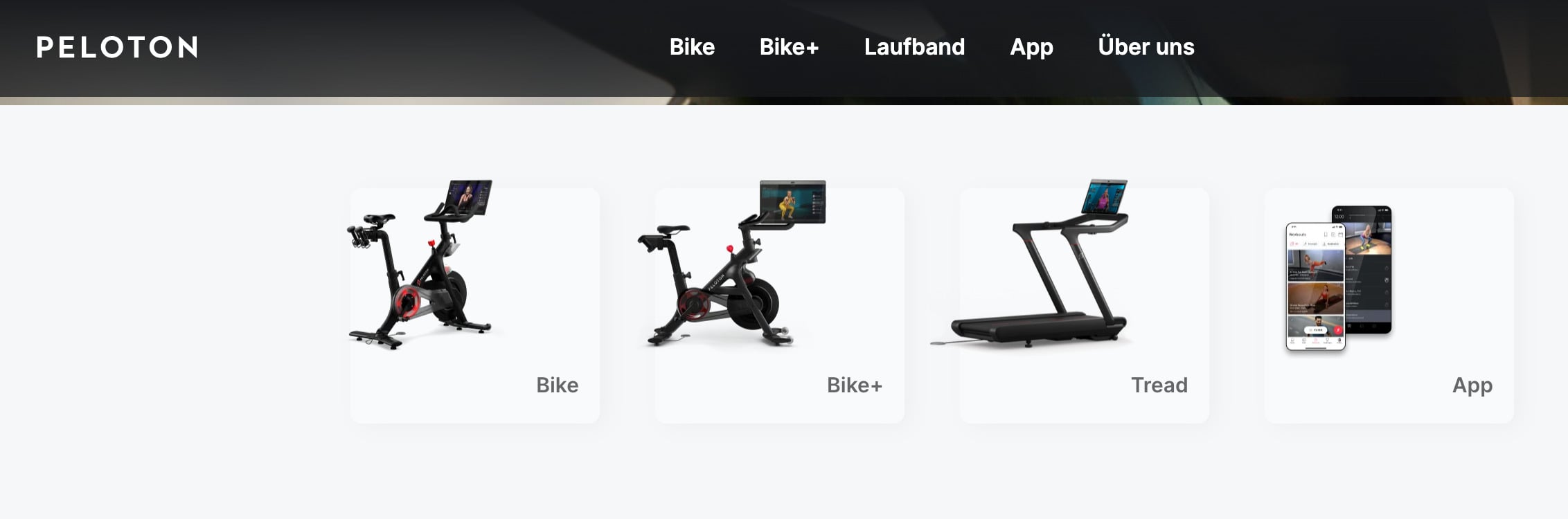 Peloton product offerings on Austrian website.