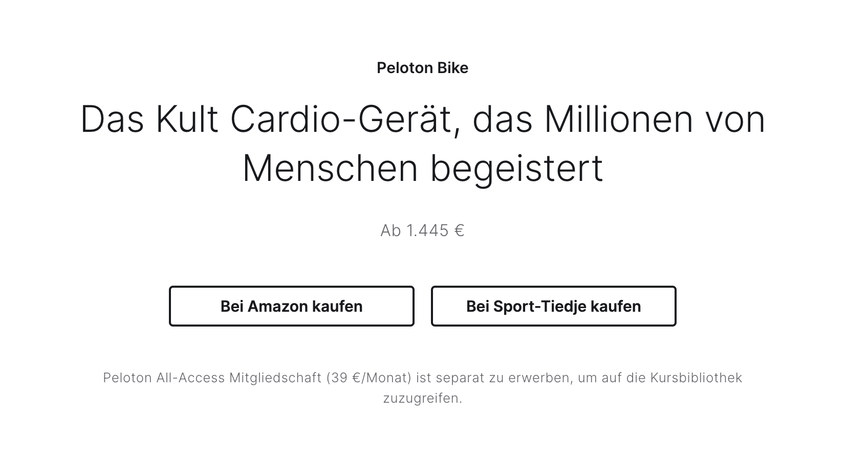 Amazon & Sport-Tiedje purchasing options for Peloton Bike.