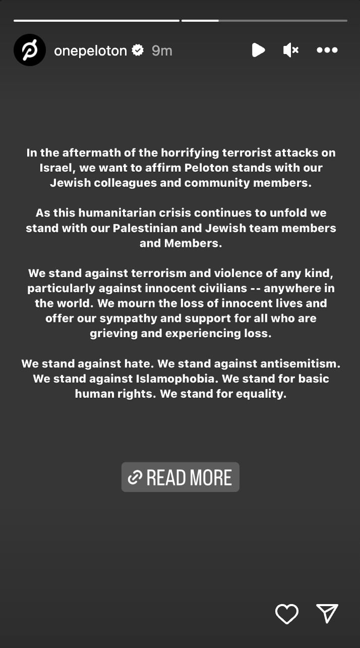 @OnePeloton Instagram Story statement.