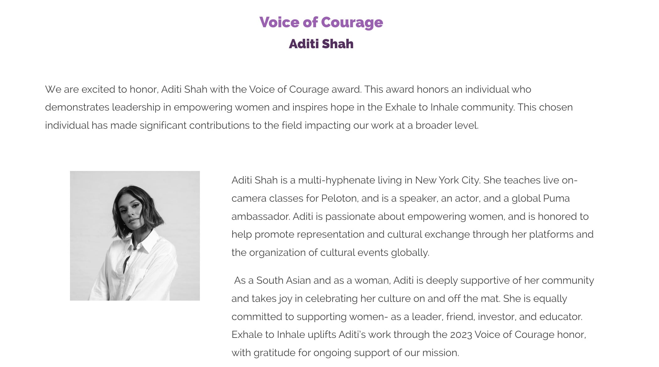 Exhale to Inhale gala website.