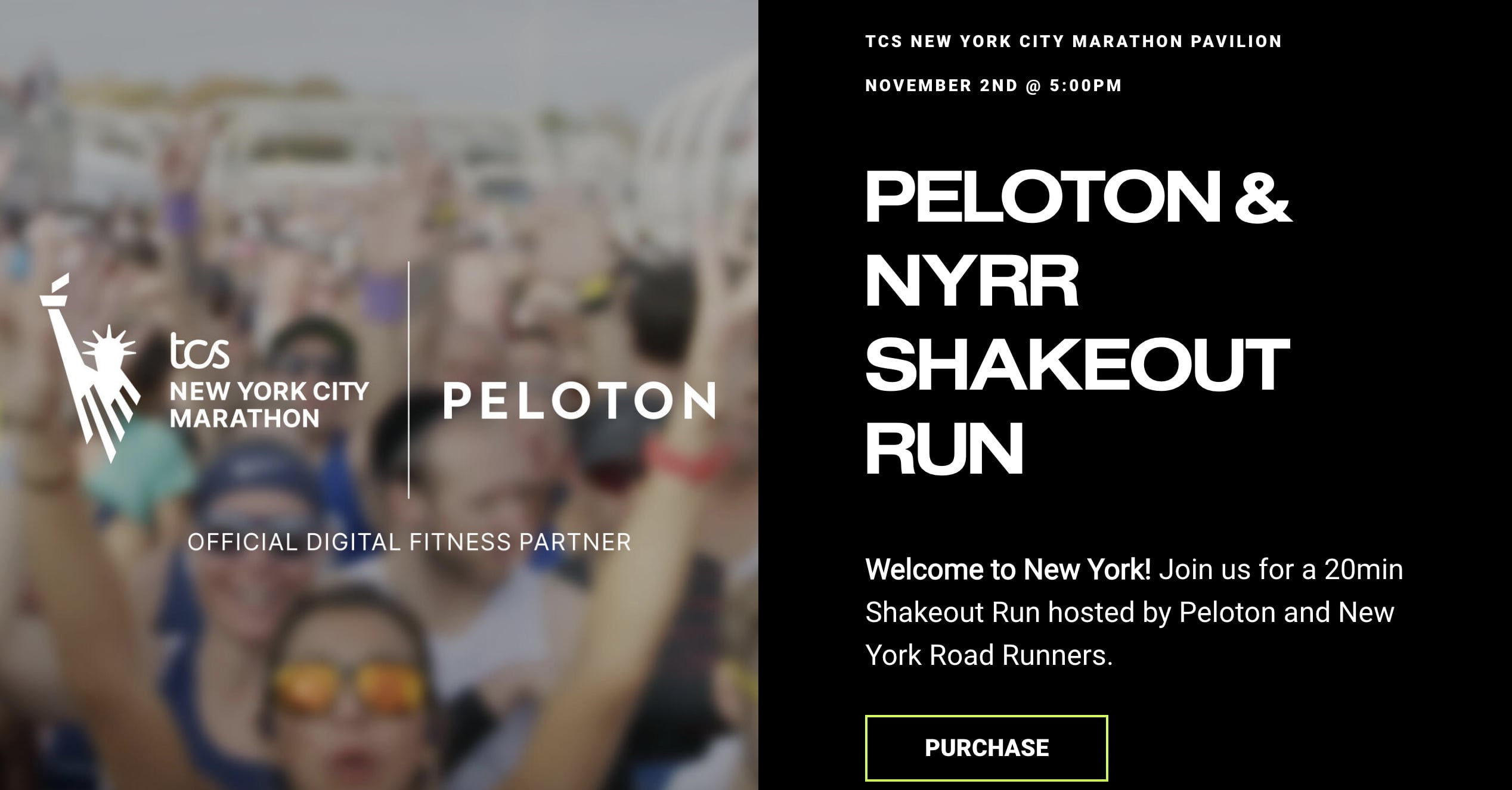 Peloton & NYRR Shakeout Run event website.