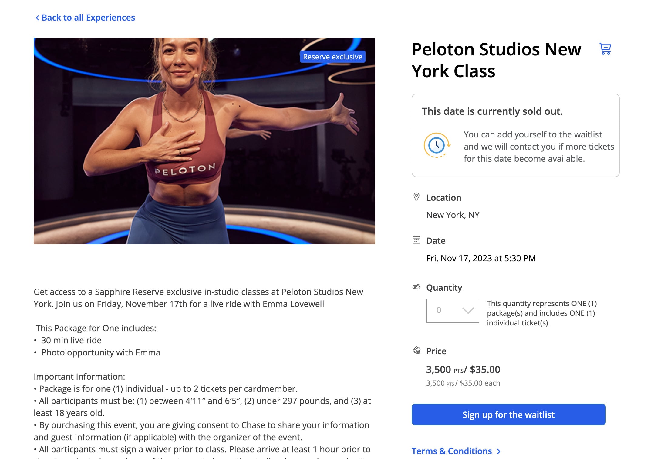 Chase Experiences Event: Cycling Class with Emma Lovewell