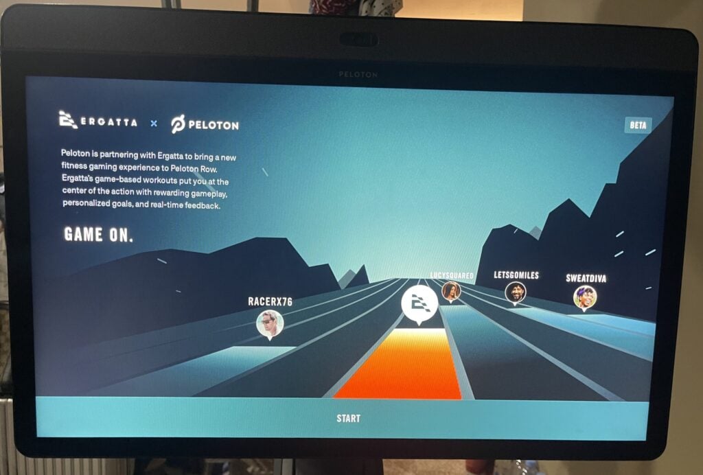 Splash screen of Ergatta on the Peloton Row.