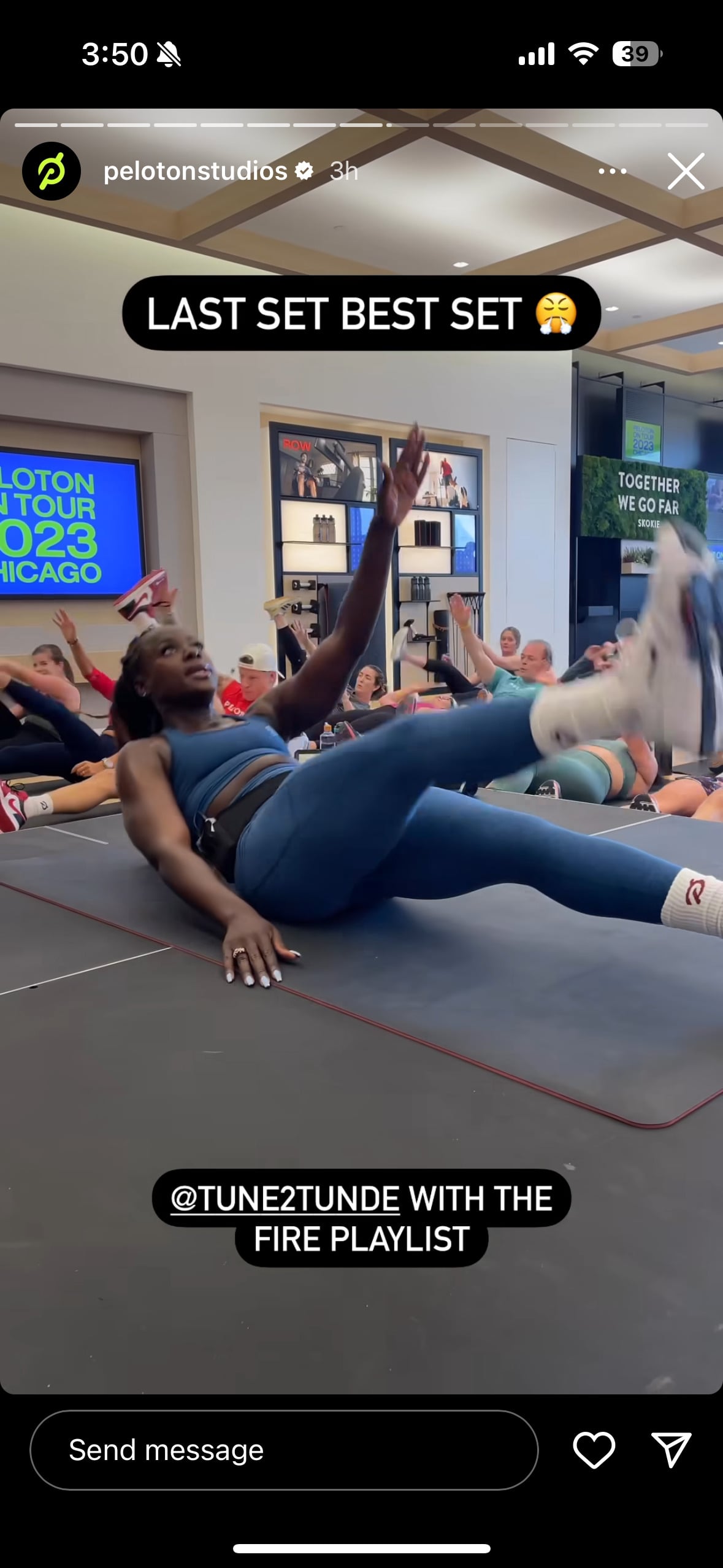 Tunde's strength class. Image credit Peloton social media.
