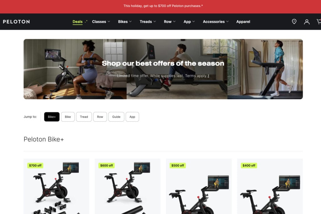 Peloton 2023 Black Friday Sales & Cyber Monday discounts.