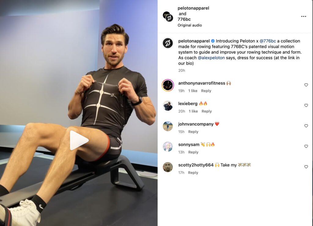 Peloton Apparel post talking about new Peloton x 776BC rowing apparel.