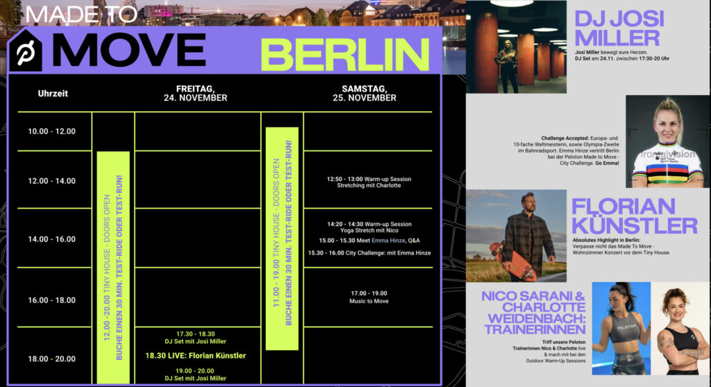Schedule of Berlin Germany Peloton Made To Move Tour.
