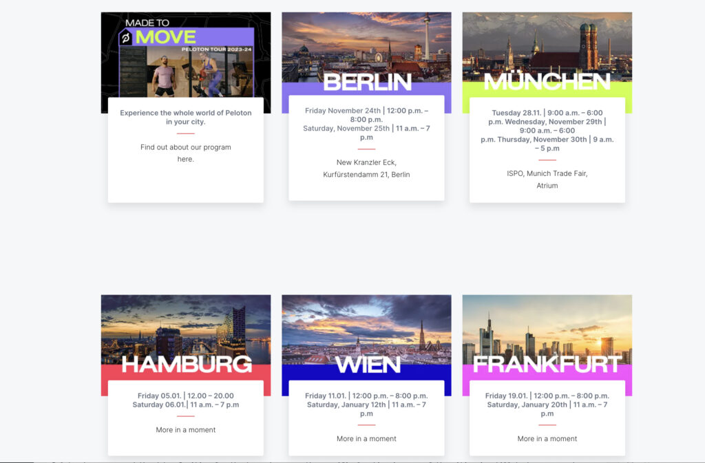 List of cities for Peloton made To Move Tour.