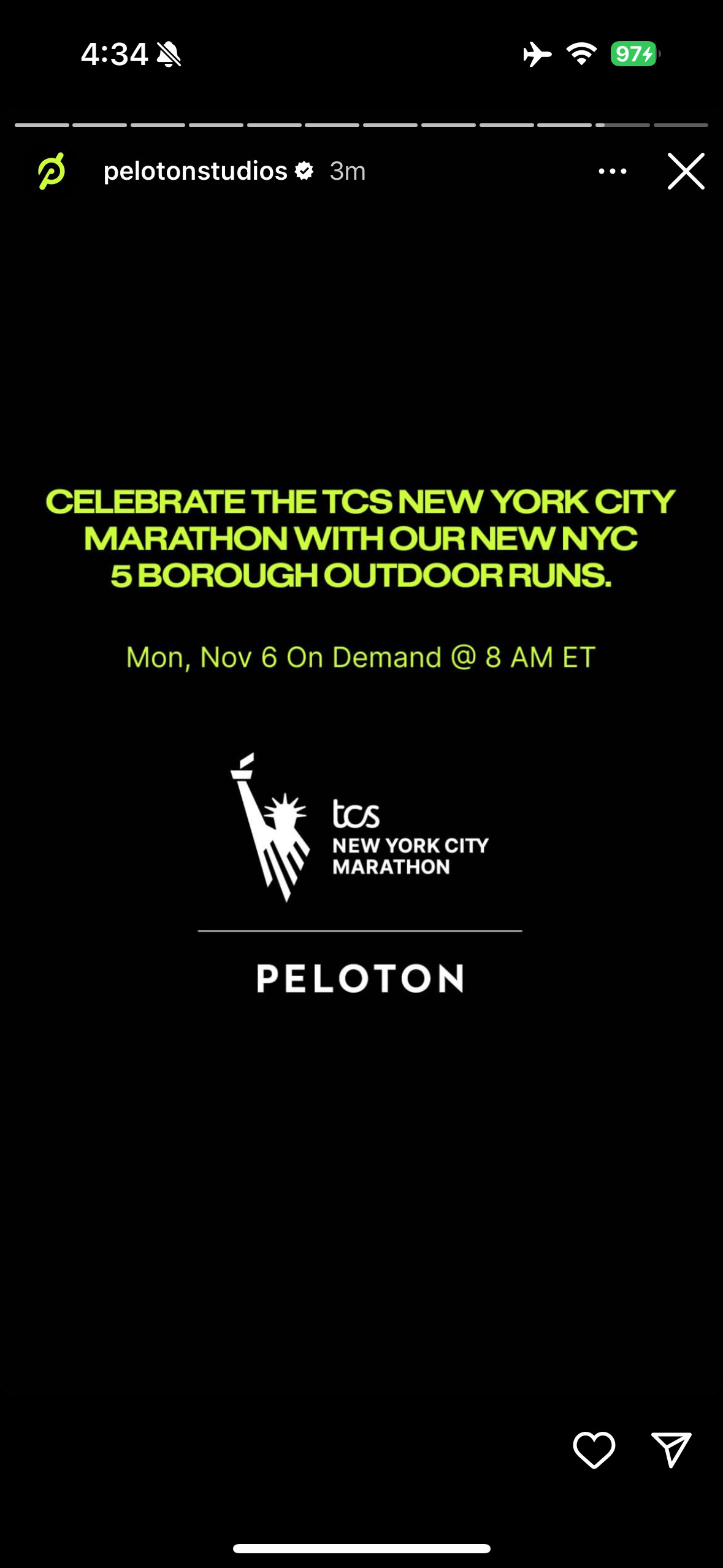 @PelotonStudios Instagram Story announcing 5 borough outdoor runs.