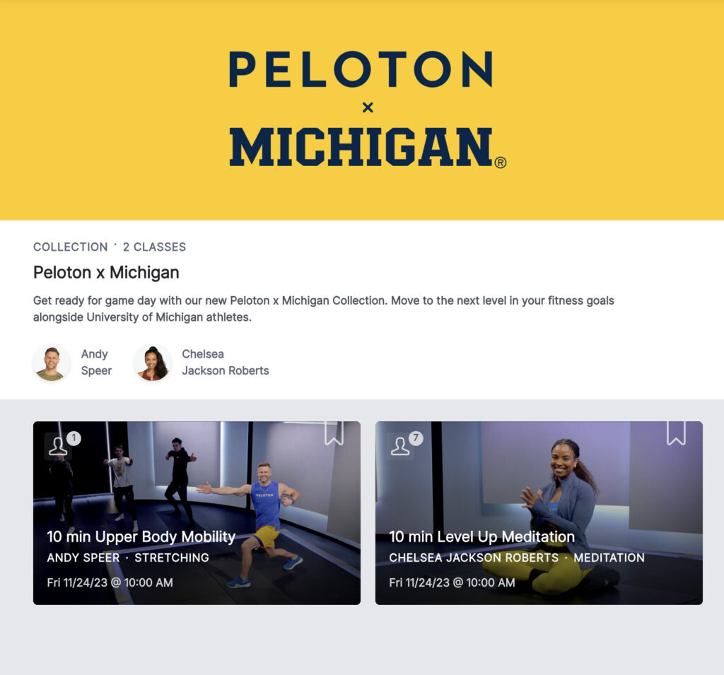 Peloton x Michigan collection of classes.