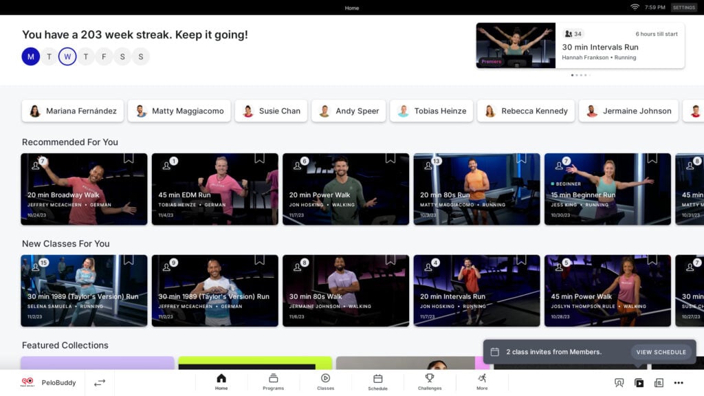 Peloton home screen with slight changes.