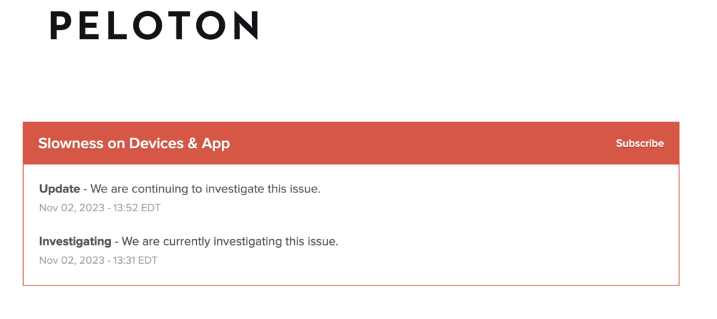 A Peloton Outage is taking place on Nov 2, 2023.