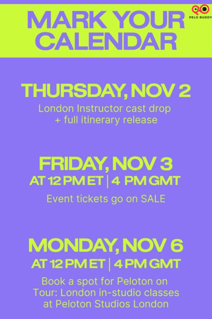 Peloton on Tour London announcement schedule.