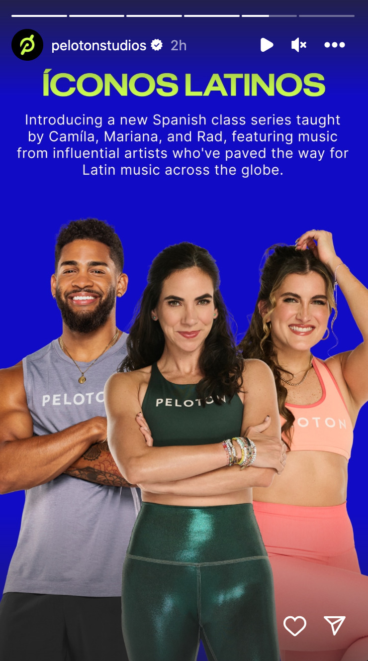 @PelotonStudios Instagram Story announcing Íconos Latinos classes.