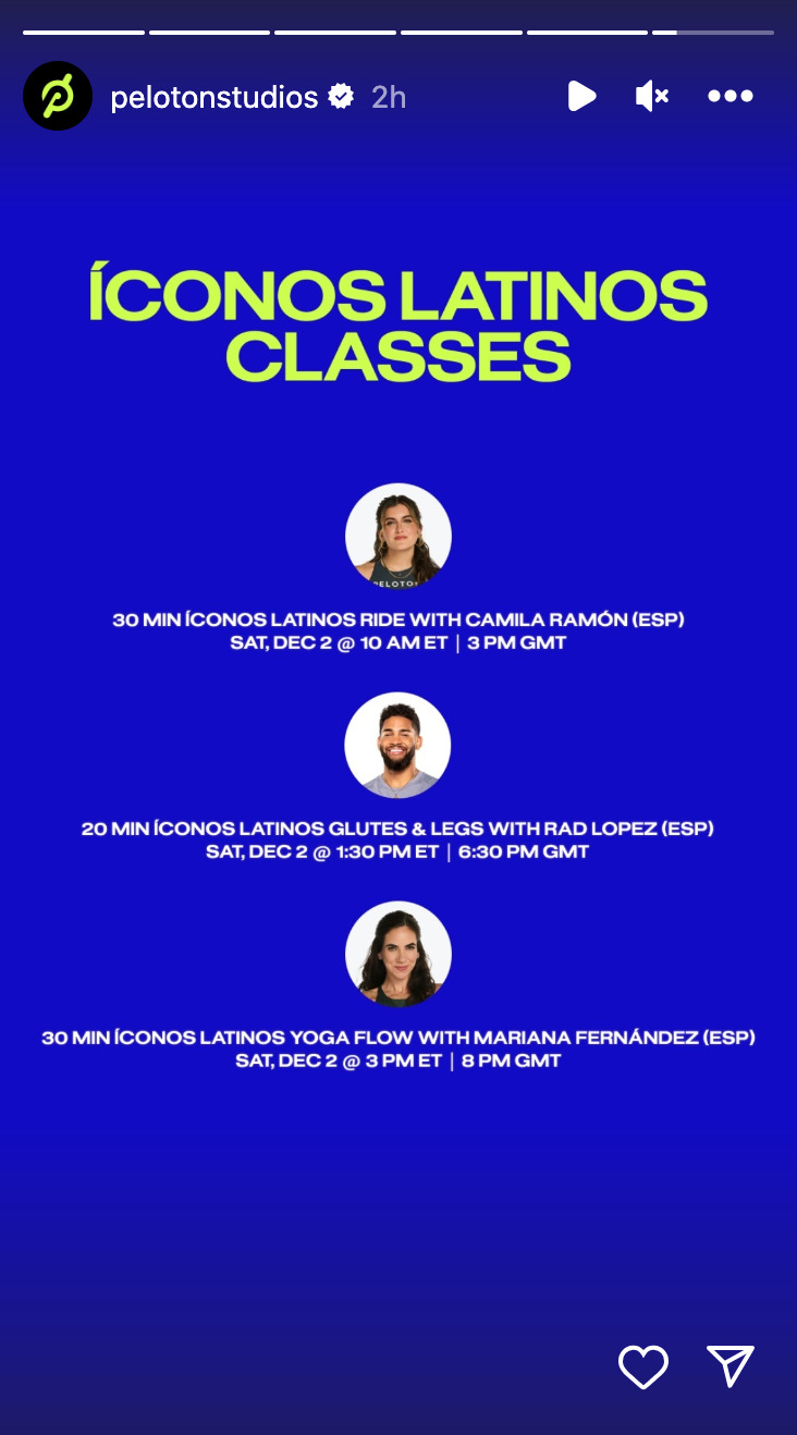 Peloton Íconos Latinos classes. Image credit Peloton social media.