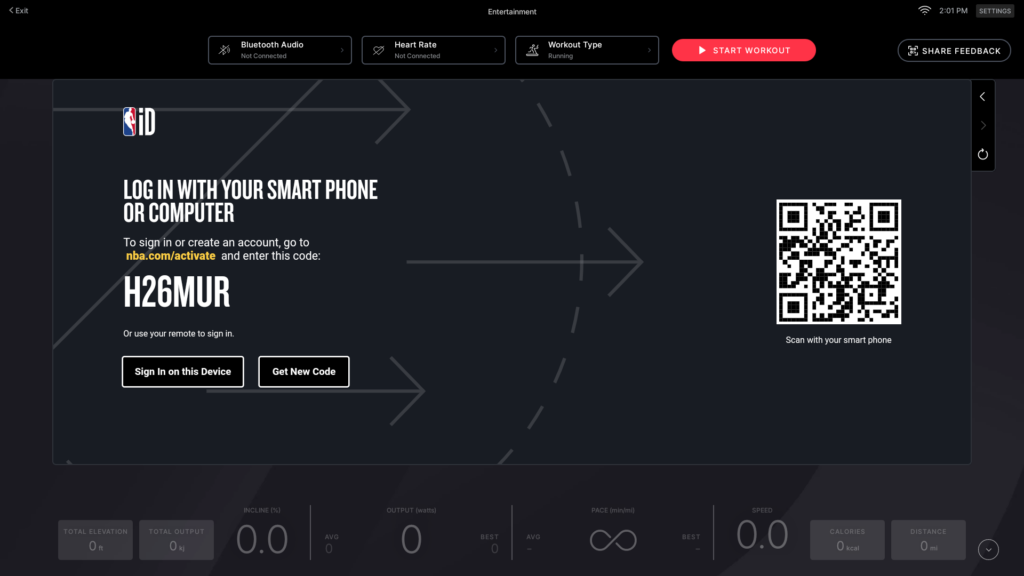 NBA League Pass login page on Peloton Entertainment.