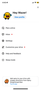 Waze app with alert about Spicy Gingerbread Man.