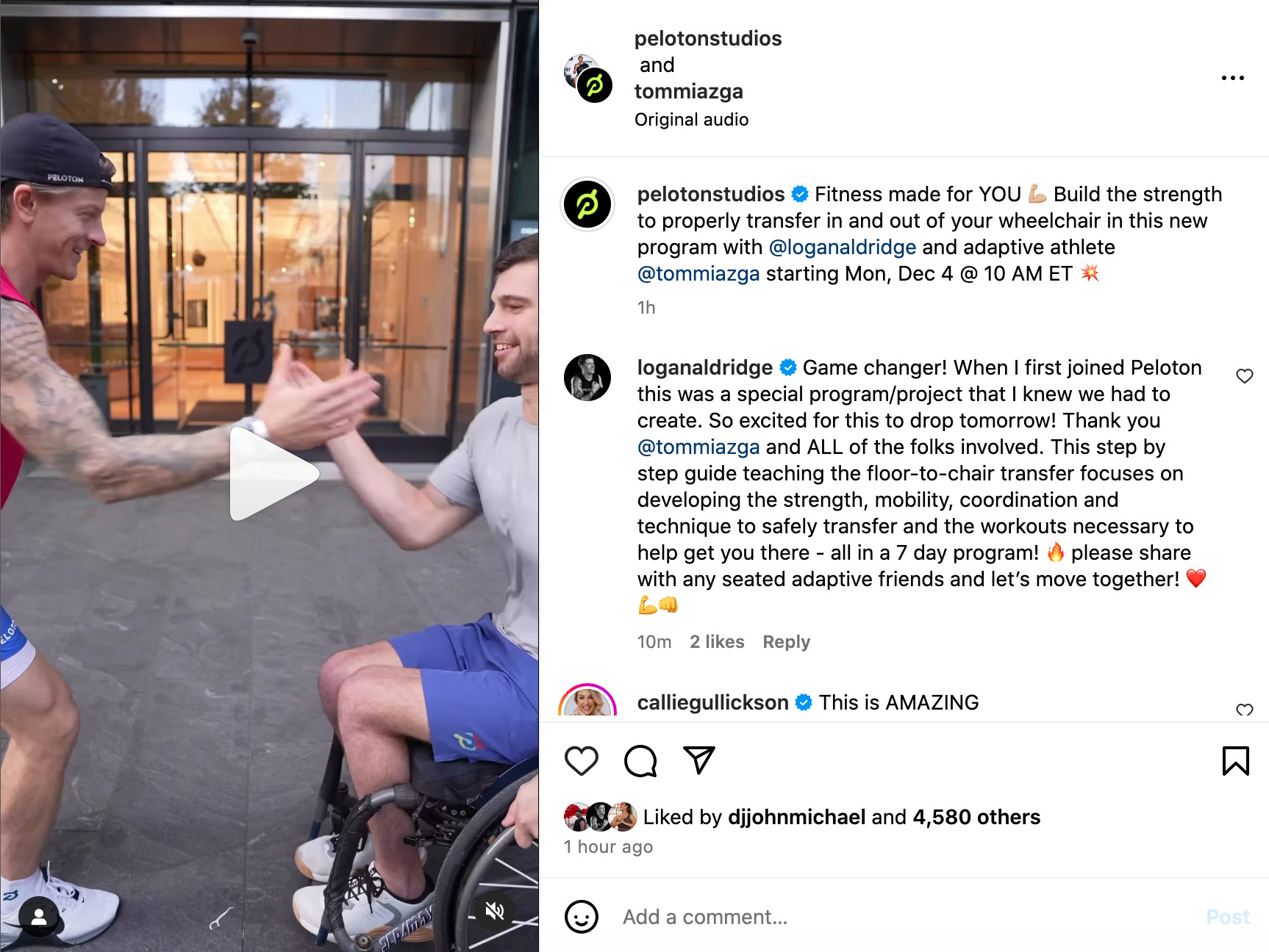@PelotonStudios Instagram post announcing new program with Logan Alridge & Tom Miazga.
