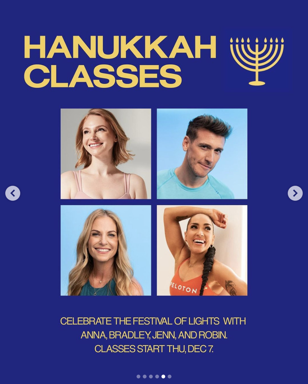 Peloton 2023 Hanukkah Classes. Image credit Peloton social media.