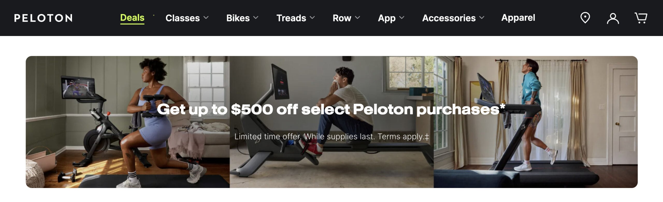 Deals page of Peloton website.