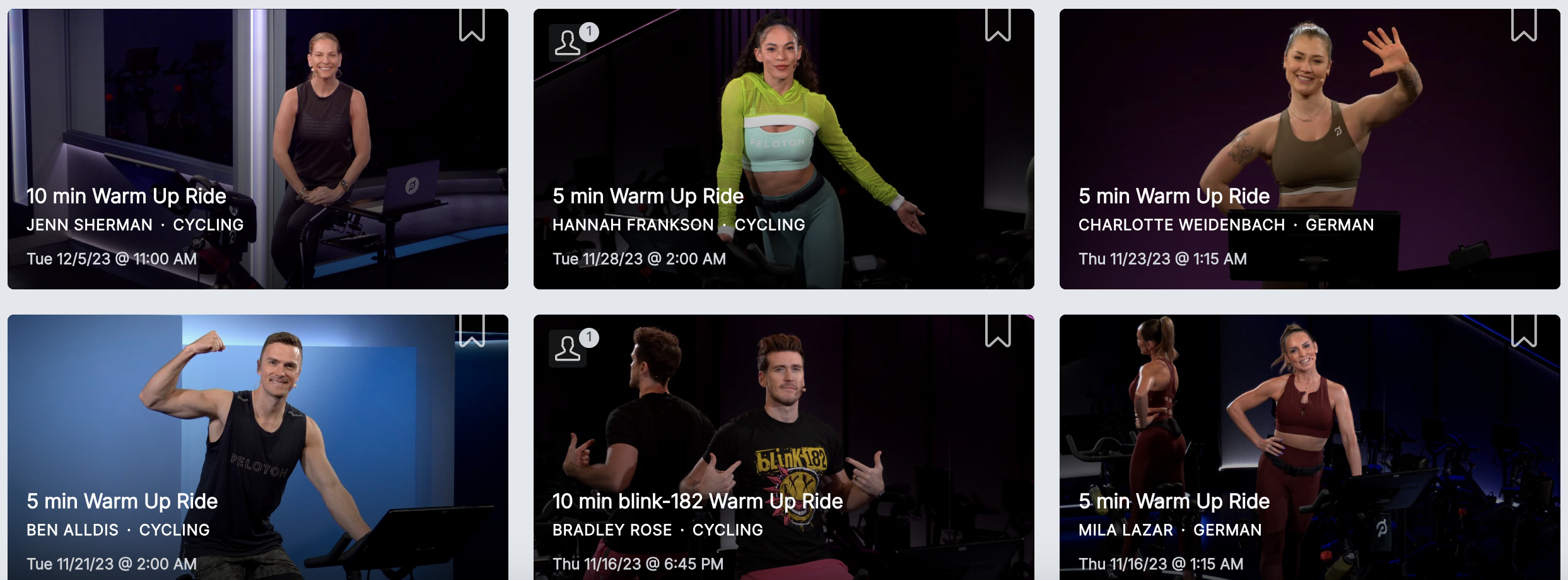 Warm up filter applied in Peloton cycling library.
