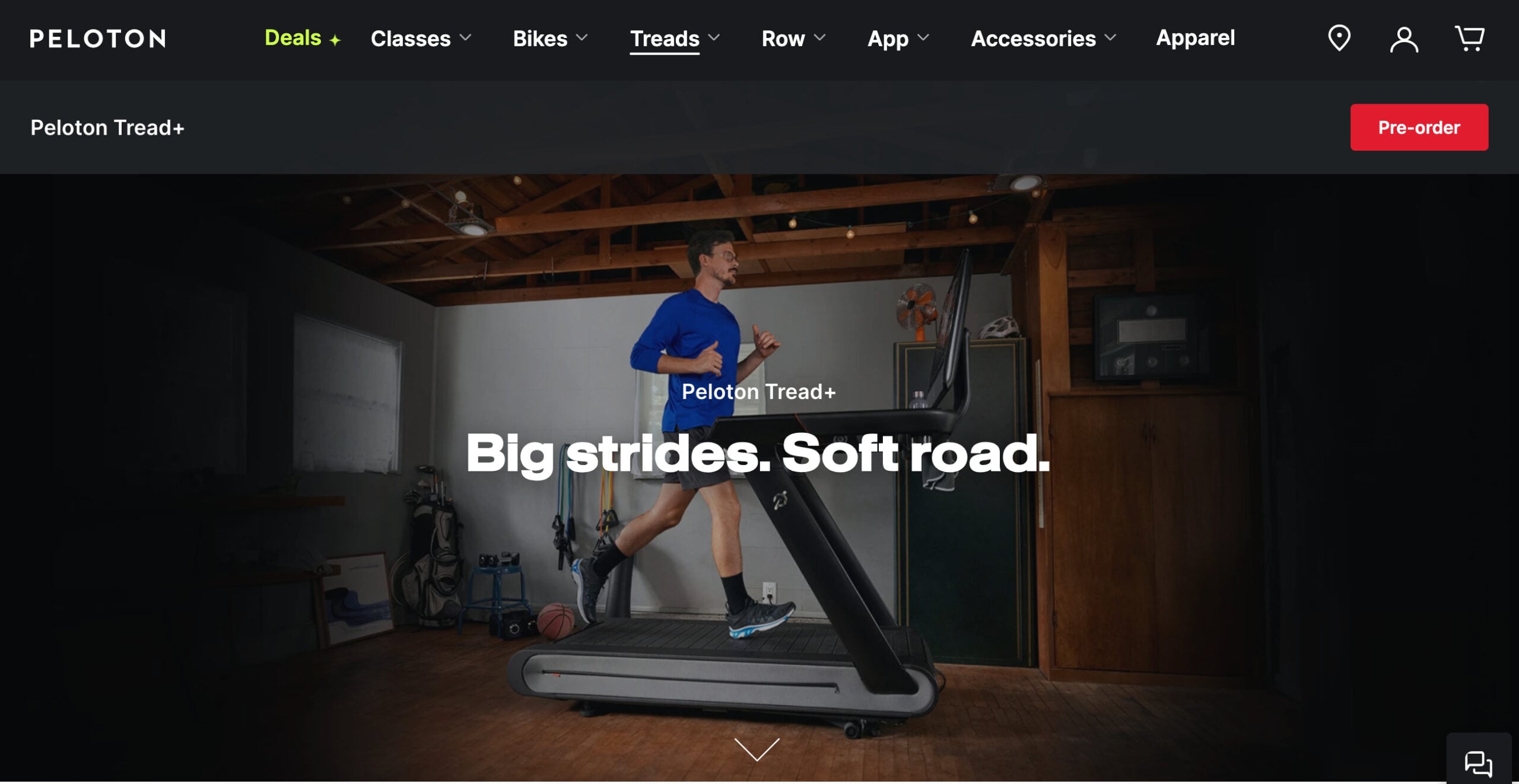 Tread+ on Peloton website with pre-order button.