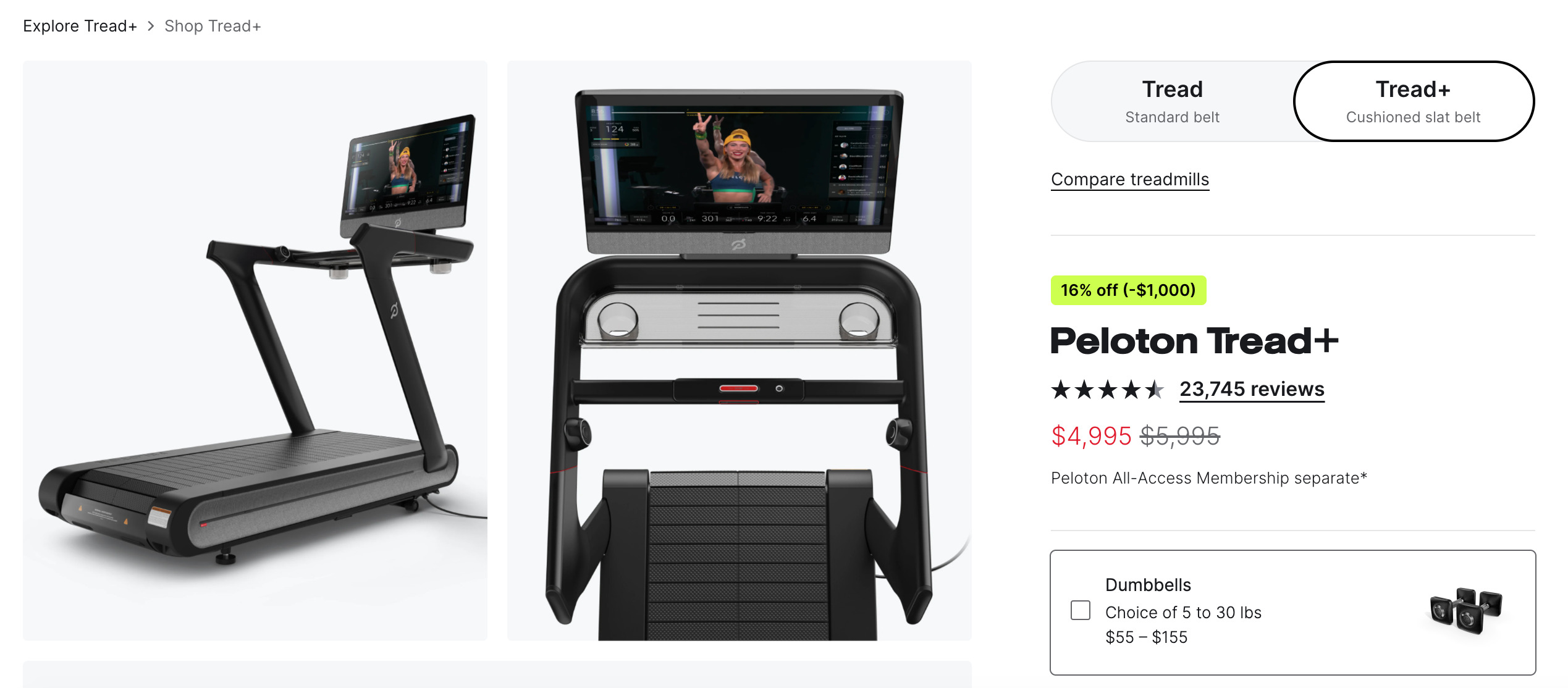 Tread+ page on Peloton website.