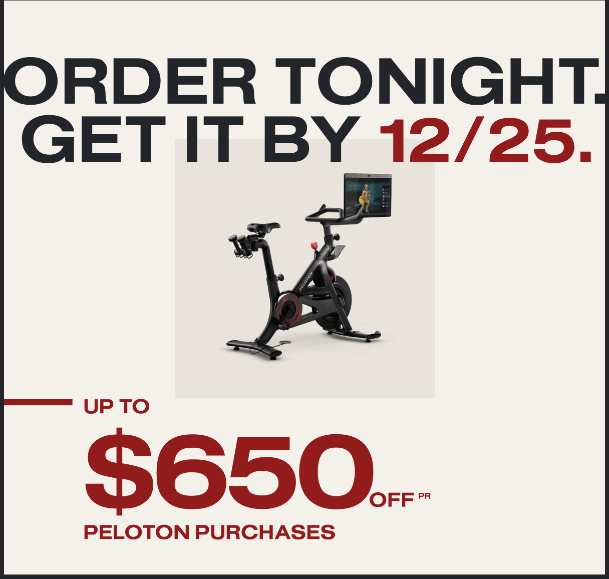 Peloton email to customers about 12/11 shipping deadline.