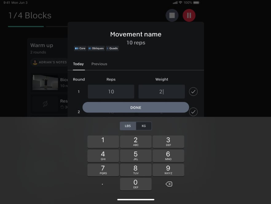 Weight tracking on Peloton Gym. Image credit Peloton support page.