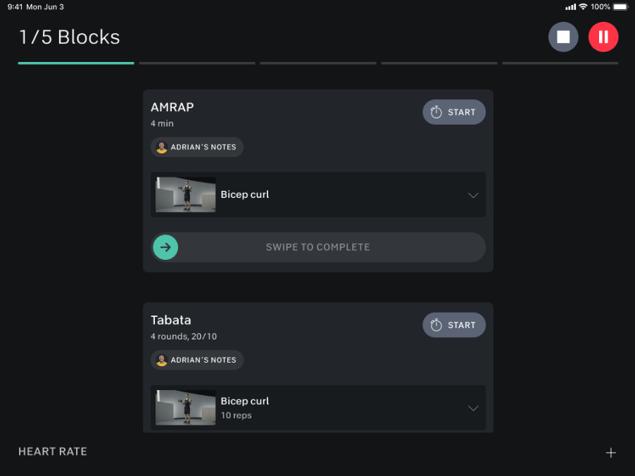Movement blocks within Peloton Gym. Image credit Peloton support page.