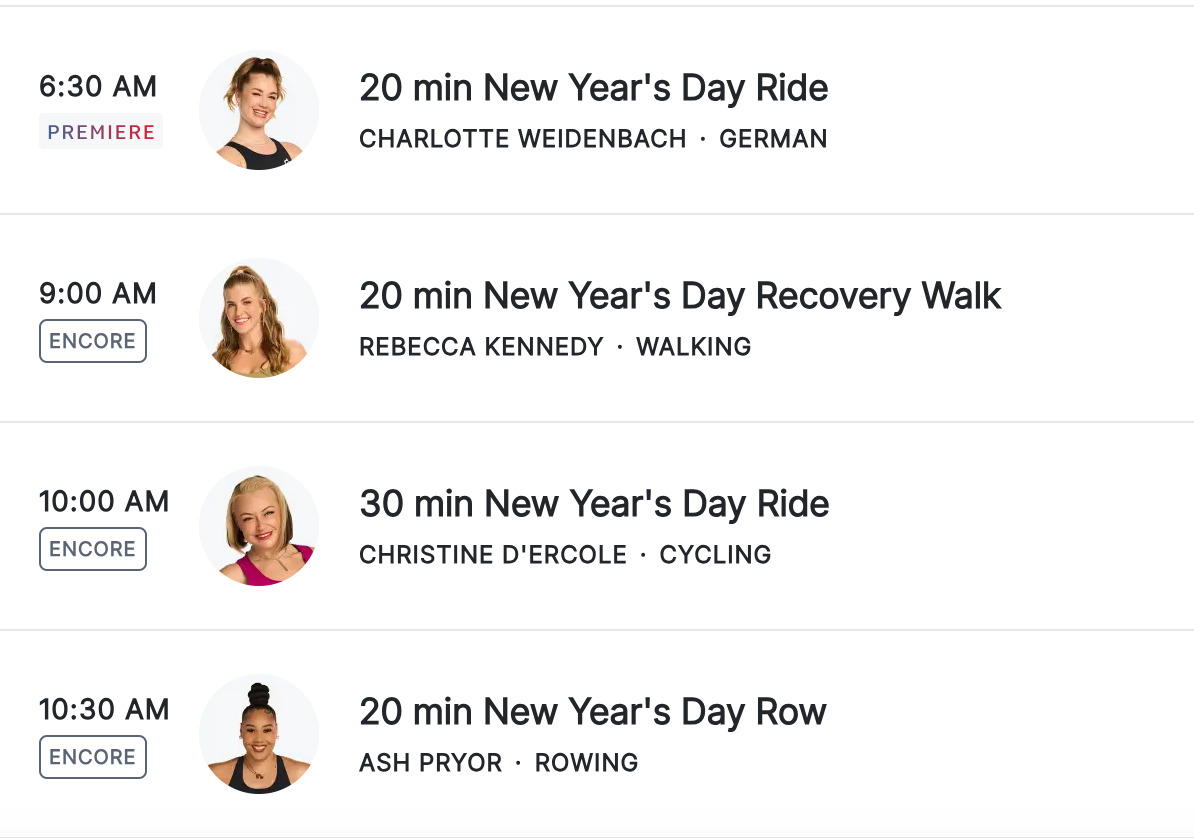 New Year's Day classes on upcoming schedule.