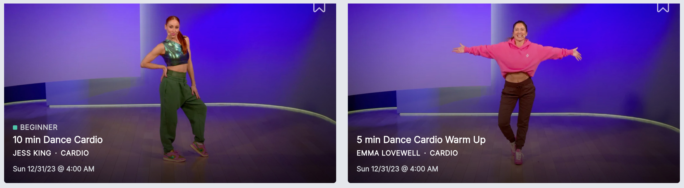 Dance Cardio classes released on December 31, 2023.