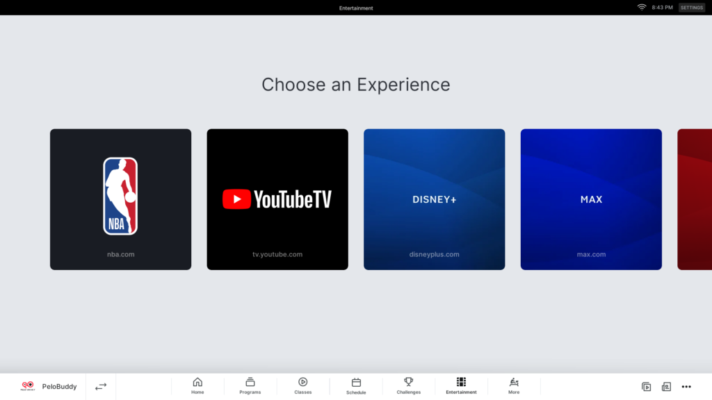  YouTube TV on Peloton Entertainment.
