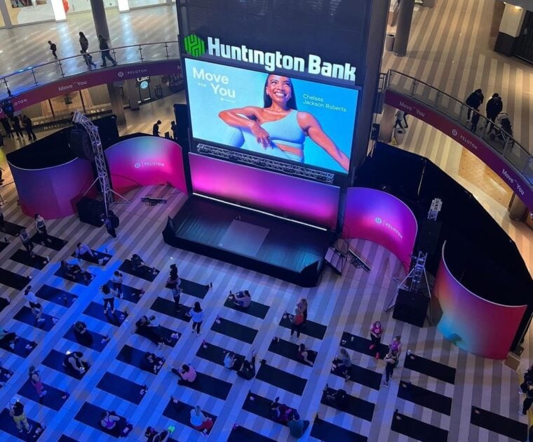 Peloton Mall of America class setup. Image credit @chelsealovesyoga