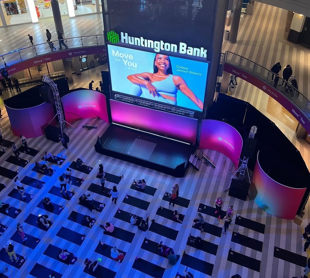 Peloton Mall of America class setup. Image credit @chelsealovesyoga