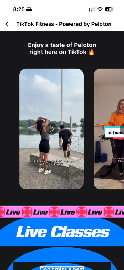 New Peloton x TikTok fitness hub in the TikTok app.