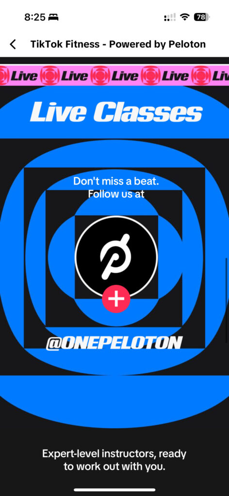 New Peloton x TikTok fitness hub in the TikTok app.