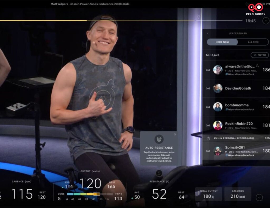 Screenshot of the new auto follow for Peloton power zone classes (ERG Mode / power zone controlled resistance).