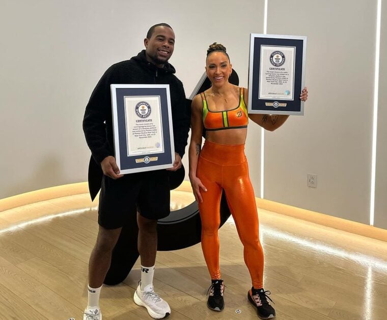 Robin Arzon & Alex Toussaint with their Guinness certificates.