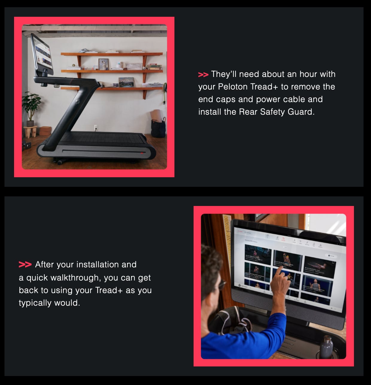 Email sent from Peloton to current Tread+ owners regarding rear guard installation.