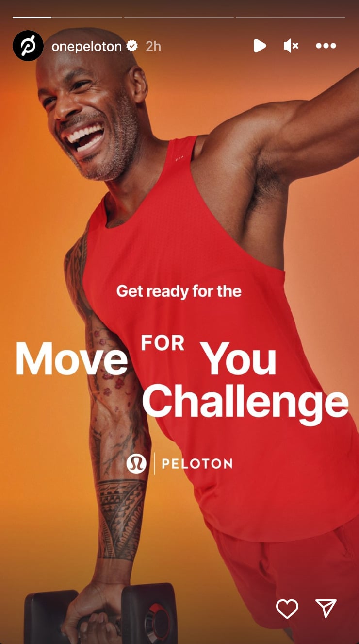@OnePeloton Instagram Stories announcing Move for You challenge. Image credit Peloton social media.