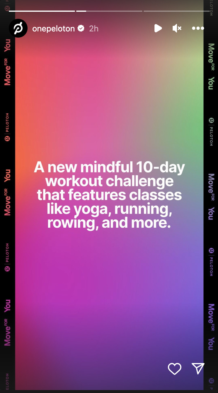 @OnePeloton Instagram Stories announcing Move for You challenge. Image credit Peloton social media.