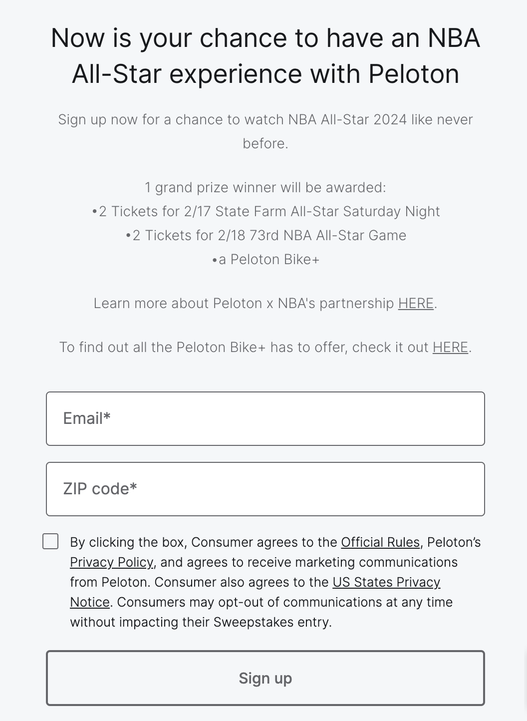 Peloton x NBA contest website.