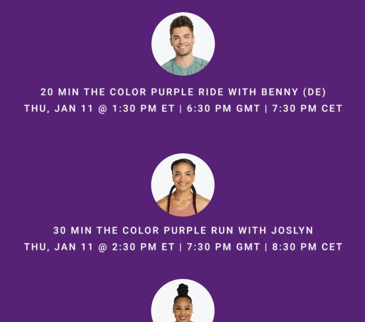 Peloton's "The Color Purple" class list. Image credit Peloton social media.