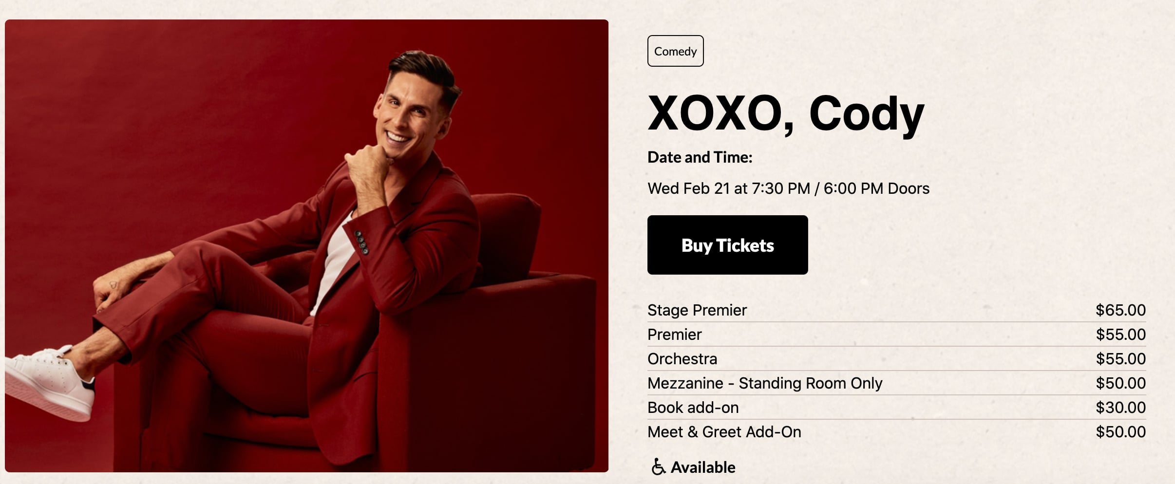 XOXO, Cody event information on City Winery website.