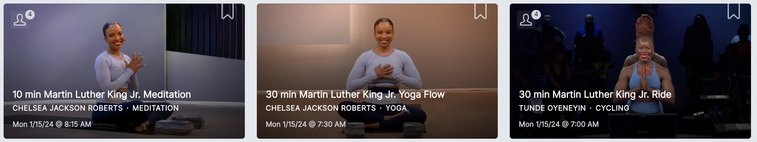 Peloton 2024 Martin Luther King Jr. Day classes.