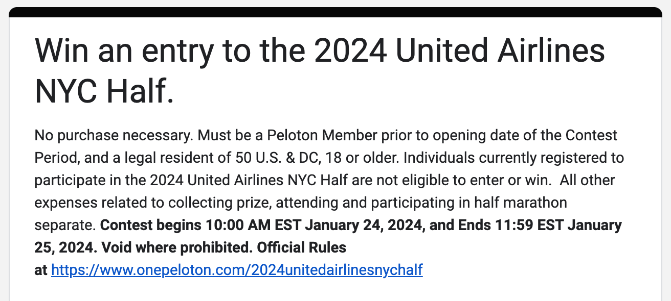Peloton NYC Half Marathon contest Google Form