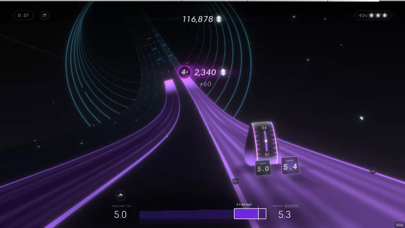 Lanebreak on Peloton Tread. Image credit Peloton.
