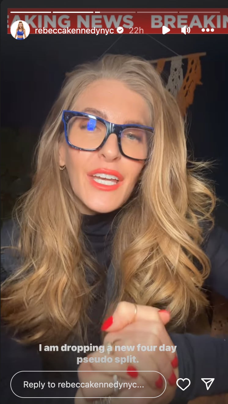 Rebecca Kennedy's Instagram Stories announcing unofficial split strength program.