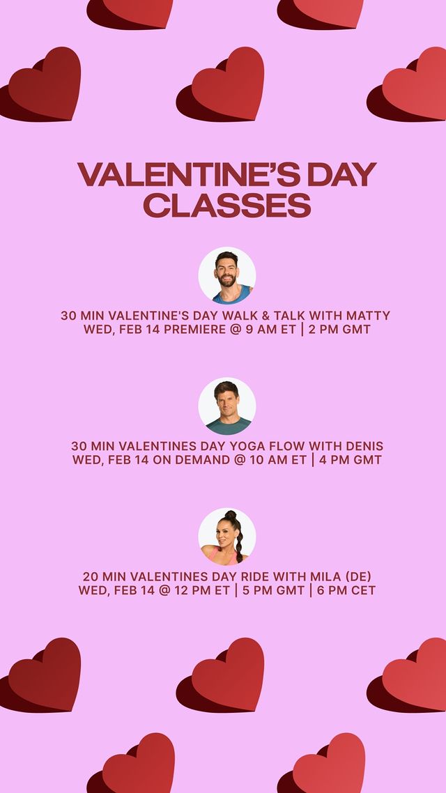 Peloton's 2024 Valentine's Day class schedule. Image credit Peloton social media.